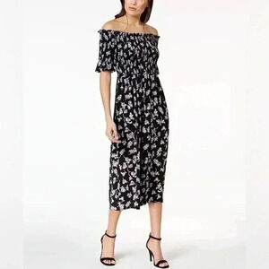 VINCE CAMUTO Smocked Off-The-Shoulder Midi Dress Black & White Size XS